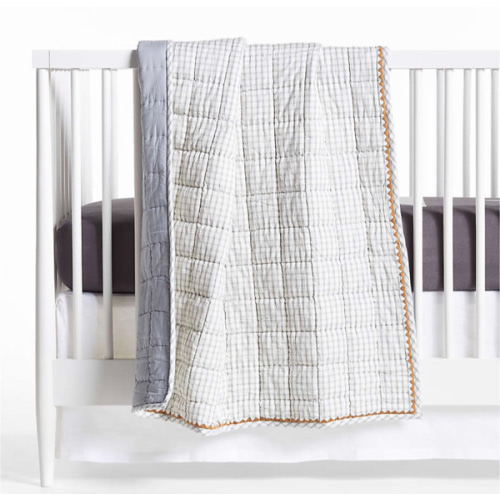 Blue Windowpane Plaid Organic Cotton Baby Crib Quilt