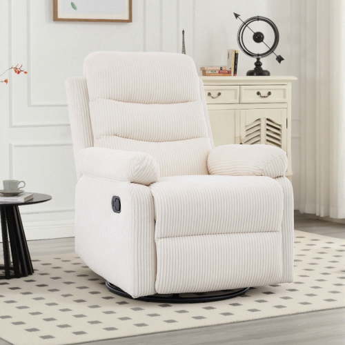 GAOHAPY Rocking Recliner Chair,Modern Swivel Glider Recliner Chair,Corduroy Fabric Upholstery Recliner,Manual Reclining Sofa Chair for Living Room,Office,Apartment,Beige