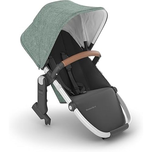 UPPAbaby RumbleSeat V2+ Second Lower Seat/Compatible with Vista V2 and Vista V3 / Adapters, Bumper Bar, Bug Shield Included/Emmett (Green Mélange/Silver Frame/Saddle Leather)