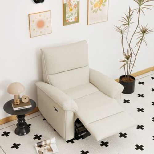 Wall Hugger Recliner Power Recliner Chair Nursery Glider Single Sofa Accent Chair Leisure Lounge Chair, Beige Grey - ModernLuxe
