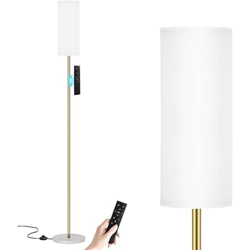 Ambimall 64'' Floor Lamps for Living Room with Remote Control and Stepless Dimmable Colors Temperature & Brightness, Gold Standing Lamp with White Marble Base