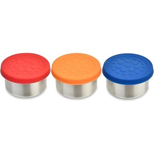 LunchBots Tiny Dips Condiment Containers - Set of 3 - Perfect Portion Cups - Spill Proof Lunch Box Sauce Container with Lid - Food Grade Stainless Steel - 1.5oz - Dishwasher Safe - Assorted Lids