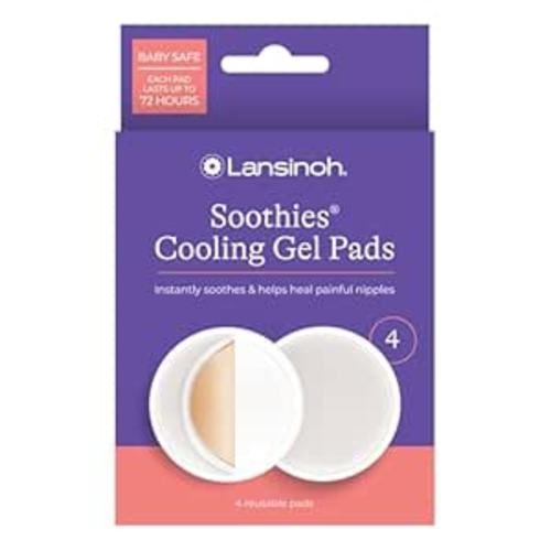Lansinoh Soothies Cooling Gel Pads for Nursing, Baby & Postpartum Essentials, Reusable Breastfeeding Gel Pads for Sore Nipples, Cooling Relief Pads, 4 Count