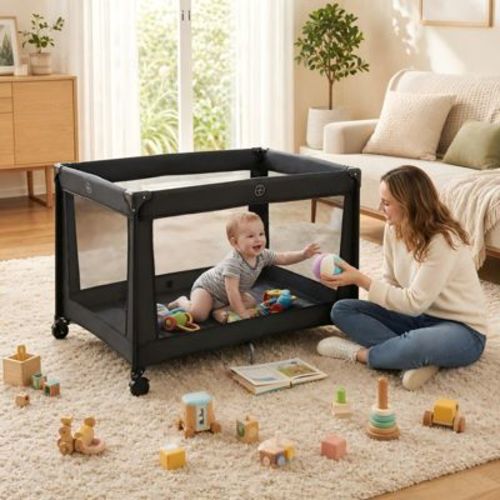 Portable Folding Pack and Play Playard Travel Crib for Infants with Soft Mattress