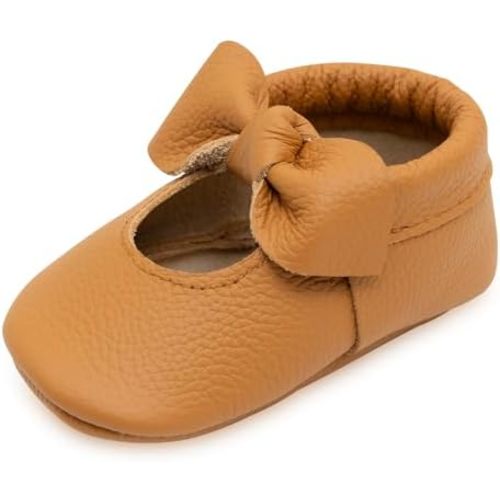 BirdRock Baby Bow and Knot Moccasins - Genuine Leather Baby Girl Shoes