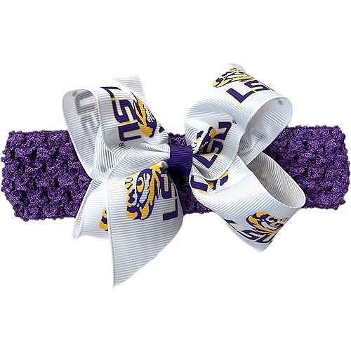 LSU Crochet Headband With Junior Bow - One Size Fits All - Officially Licensed