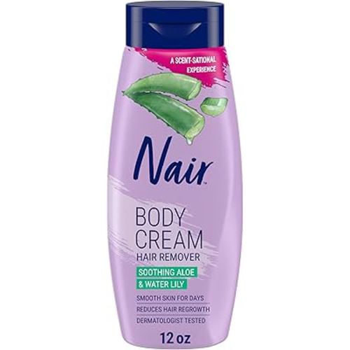 Nair Body Cream Hair Remover, Soothing Aloe and Water Lily, Dermatologist Tested Body Hair Removal Cream, with Evolved Ingredients, 12 Oz - Amazon Exclusive Size
