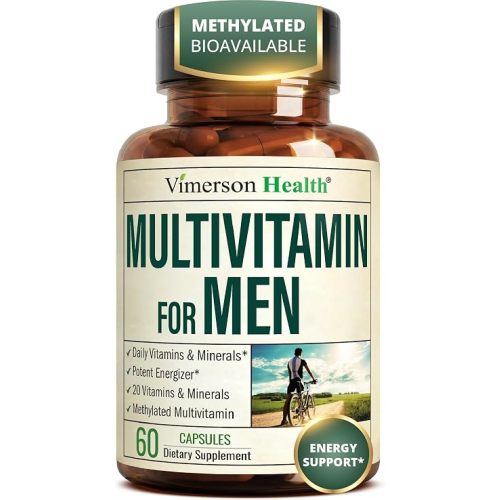 Vimerson Health Multivitamin for Men: Methylated B Vitamins, Chelated Minerals and Bioavailable D3 for Focus and Energy Support – Daily Mens Multivitamins and Multiminerals – 60 Capsules