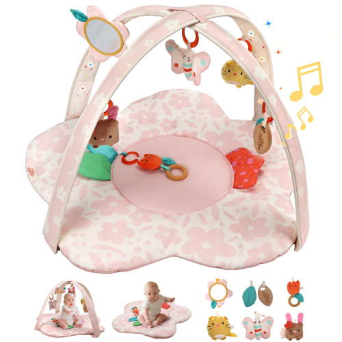 Tiny Marvels Play Gym, Stage-Based Developmental Activity Gym & Play Mat for Baby to Toddler, 5 Removable Sensory Toys,0+ Months (Blush Bloom)