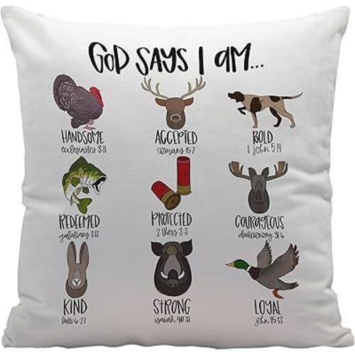 Ayxvt Christian Bible Scripture God Says I am Hunting Throw Pillow Cover Decor for Home Boys Room Living Room Decor,Gifts for Kids Girls Boys,Hunters Hunting Lover Gifts,Christian Gifts,18x18 Inches