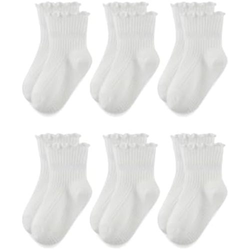 Babymine 6 Pairs Toddler Grip Socks for Girls Non Slip Ruffle Socks 6M-5T