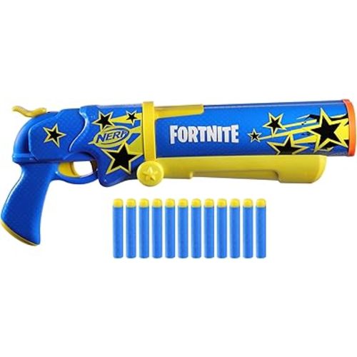 Nerf Fortnite Half Tone Hero Blaster, Bonus Code to Unlock Half Tone Hero Wrap in The Game, Break Open Loading, 12 Nerf Elite Darts, Fortnite Gifts (Amazon Exclusive)