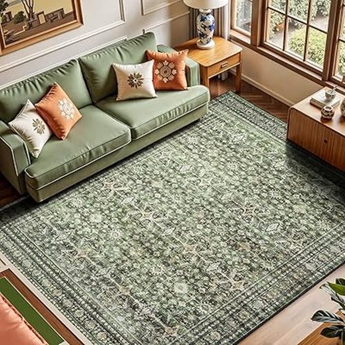 Lofus 5x7 Area Rug for Living Room,Green Washable Area Rugs with Non-Slip Backing,Soft Boho Carpets for Bedroom Dining Room Home Office Indoor Nursery