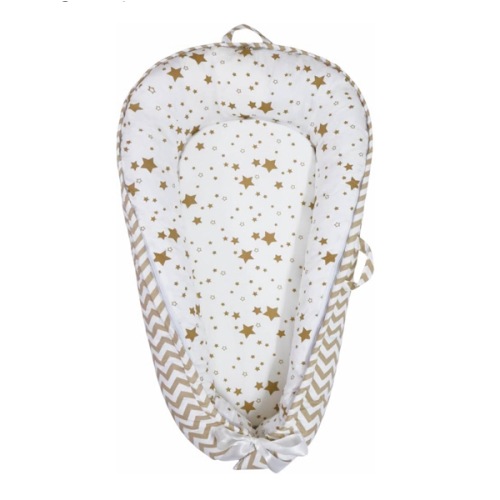 Baby Nest, Baby Lounger, Organic Cotton Lounger for Baby, Reversible Breathable Adjustable Portable - Star Collection (White/Tan)