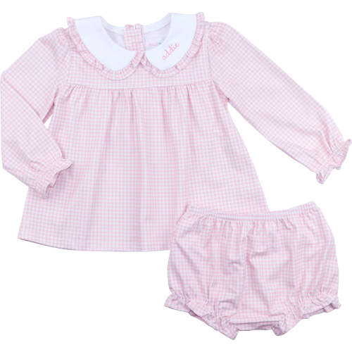 Pink Gingham Knit Diaper Set