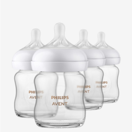 Philips Avent Natural Glass Baby Bottles with Natural Response Nipples (Slow Flow, Flow 2), 4oz, 4-Pack, SCY910/04