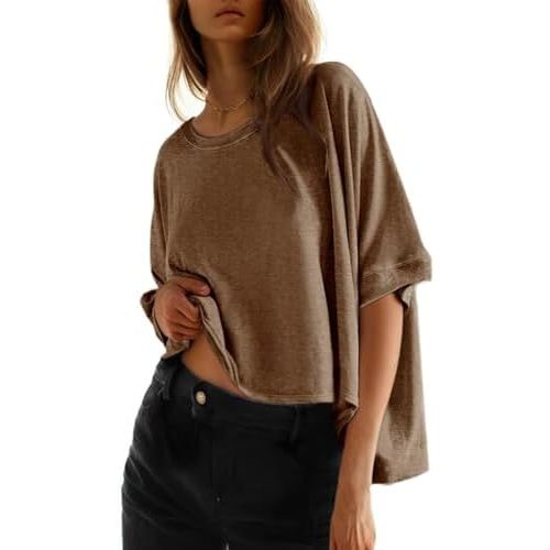 Dokotoo Summer Shirts 2025 Womens Solid T Shirts for Women Loose Oversized Tops Basic Tee