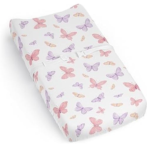 Sweet Jojo Designs Pink and Purple Shabby Chic Butterfly Girl Baby Changing Pad Cover Sheet Infant Newborn Diaper Table Change Mat Cover Blush Yellow Lavender Colorful Pastel Lilac Watercolor Pattern