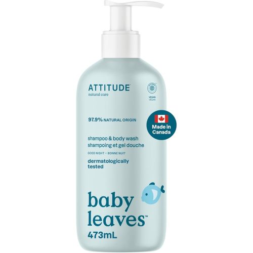 ATTITUDE Baby 2-in-1 Shampoo and Body Wash, Made in Canada, EWG Verified, Dermatologically Tested, Vegan, Good Night, 473 mL