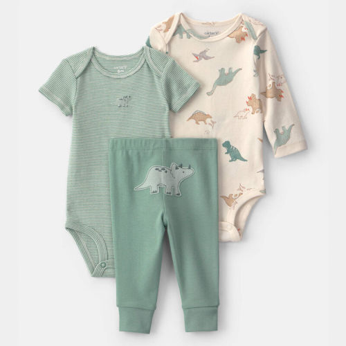 Baby Boy 3-Piece Dinosaur Bodysuit & Pant Set - Green/Ivory | Carter’s Oshkosh Canada