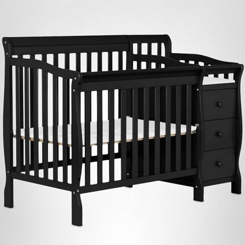 Dream On Me Jayden 4‑in‑1 Mini Convertible Baby Crib & Changer with Storage in Black, Pinewood, GreenGuard Gold & BSA, 1” Mattress Pad, 3 Mattress Heights, Converts to Mini Day & Twin-Size Bed
