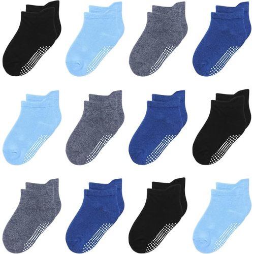 12 Pack Non Slip Kids Toddler Baby Socks with Grips 1-7 Years Boys Girls Cotton Ankle Socks Multi Colors