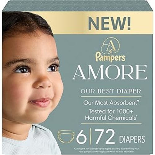 Pampers Amore, Size 0 (up to 10 lbs), 76 Count, Our Best Diaper – Hypoallergenic & Fragrance Free, Up to 100% Leakproof, Soft as Cashmere
