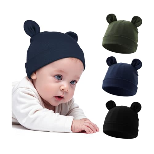 ZURLEFY Cotton Newborn Hats for Unisex, Bear Ears Baby Girl Boy Beanie Hat for Newborn, Infant, Toddler Cap