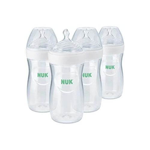 NUK Simply Natural Baby Bottle with SafeTemp, Anti-Colic Vent, and Slow Flow Nipple for Natural Feeding, 9 oz., 4-Pack