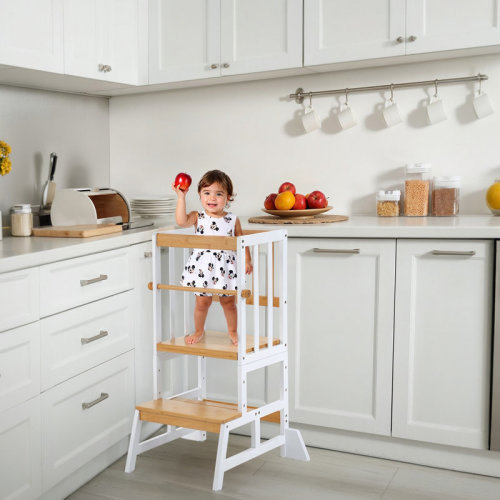 Harriet Bee 35.4''' Adjustable Kids Toddler Standing Tower With Anti-drop Bar, Anti-tip Kids Kitchen Step Stool & Reviews | Wayfair