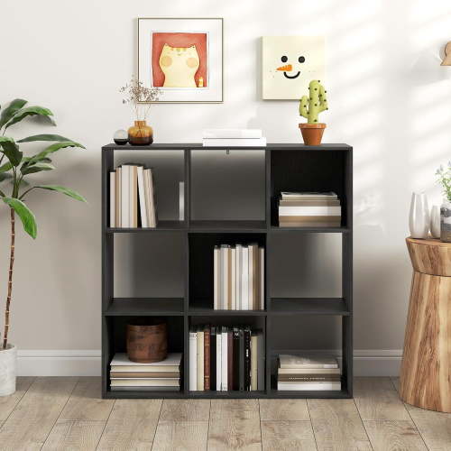 Cube Bookshelf Black, 9 Cube Storage Organizer Bookcase, Display Bookcase, TV Stand, for Living Room, Home Office, Bedroom