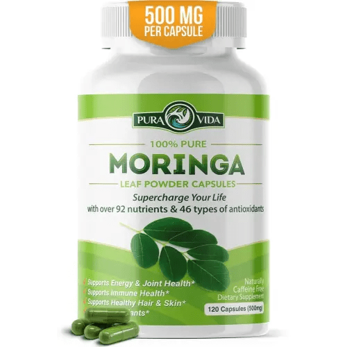 PURA VIDA MORINGA Capsules Single Origin Moringa Powder Organic. Moringa Leaf. Energy, Metabolism, & Immune Support. 120ct. 500mg Caps.