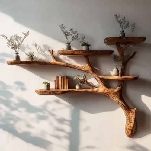 Driftwood Floating Shelf – Rustic Tree Branch Wall Art & Handmade Book