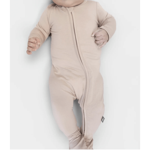 Zip Footie in Deep Beige