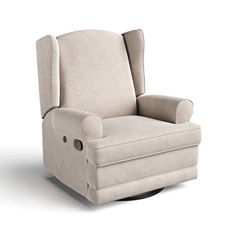 Storkcraft Serenity Upholstered Swivel Glider with USB Charging Port (Ivory) – Fully Upholstered Wingback Nursery Glider Recliner with Manual Recline Function, 2 USB Charging Ports, 360 Swivel Base