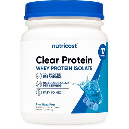 Nutricost Clear Whey Protein Isolate Powder (Blue Razz Pop) 1 LB | 20g Protein Per Serving, Zero Added Sugar, Easy-Mix WPI Drink, Gluten-Free, GMO-Free, 17 Servings