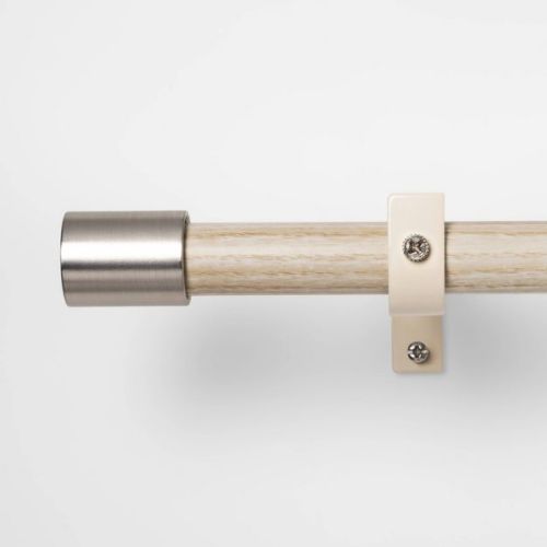 48 - 84" Brushed Nickel Finial Kids' Curtain Rod Natural Wood - Pillowfort™: Adjustable Metal Rod for Kids Room