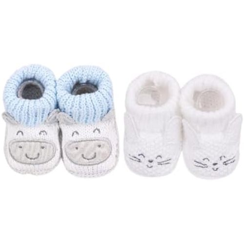 2 Pairs Cute Knitted Baby Booties, cute animal Infant Socks Shoes, Soft Non-Slip Newborn Footwear, 0-3 Months