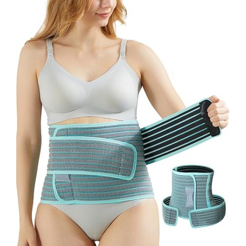Maternity Belt 2 in 1 Postpartum Belly Bands for Pregnant Women Pregnancy, Back Pain Relief, C Section Recovery, Waist Binder, Rayon Made with Bamboo Charcoal Fiber(Premium Gentle Mint, L)