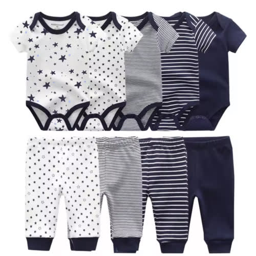 6/9/10PCS Baby Girl Clothes Newborn Solid Bodysuits+Pants Cotton Baby Boy Clothes Short Sleeve Girls Baby Clothing Cartoon