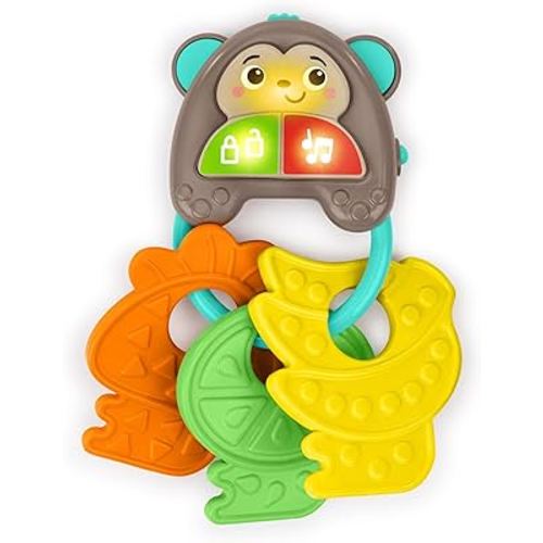 Bright Starts Musical Monkeys Baby Toy - Sensory Toy with Lights, Textured Fruit Keys Teethers, and 10+ Car Sounds, for Ages 6 Months+