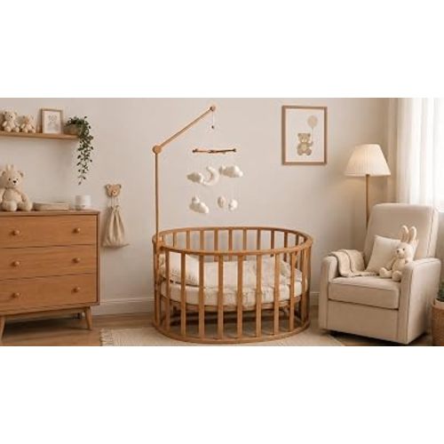 MOOGCO Crib Mobile Arm, 33.5 Inch Extra Long Wooden Baby Mobile Holder for Crib, Dresser and Shelf, Wooden Clamp, No Metal Touches Your Furniture, Nursery Mobile Hanger, Handmade, Natural