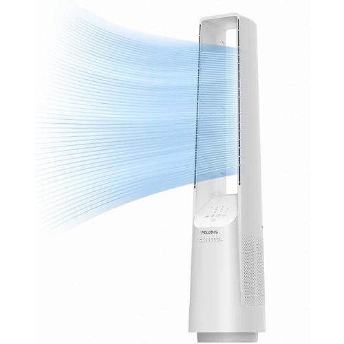 PELONIS Bladeless Tower Fan with 26-33ft Powerful Airflow, Alexa and Google Compatible, 6-Speed Settings, Quiet DC Motor, 120° Oscillation, 7-Hour Timer - Ideal for for Bedroom Home Office Use,White