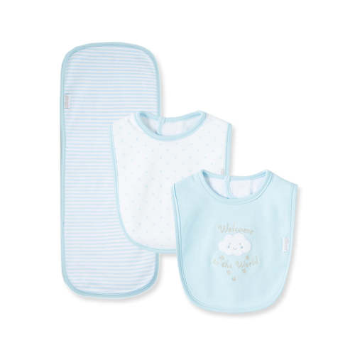 Blue Welcome To The World Bib & Burp Set