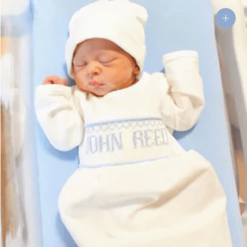 Blue Baby Snuggles - Custom Smocked Pima Gown and Hat