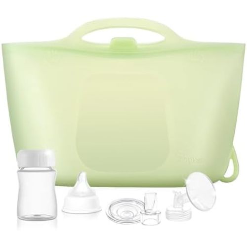 Silicone Travel Bottle Sterilizer Bags | 2000ml Microwave Steam Sterilizer Bags for Baby Bottles, Breast Pump & Pacifiers, Reusable Steam Sterilizing Bags for Travel and Home Use（Clear Green）