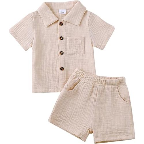 Jecson Baby Boy Clothes Baby Boy Outfits Baby Boy Summer Clothes Cotton 2 Piece Set with Button Down Shirt and Shorts 0-3T
