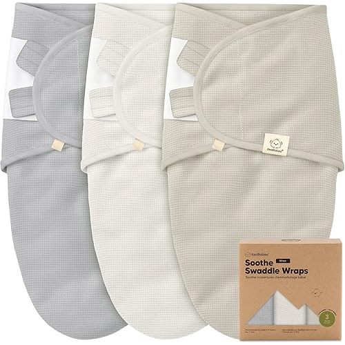 3-Pack Organic Swaddles for Newborns, Baby Sleep Sacks 0-3 Months - Baby Swaddle Wrap, Newborn Wearable Blanket, Infant Sleep Sack for Girls, Boys, Soft & Snug, Large Hook & Loop Closure (Granite)