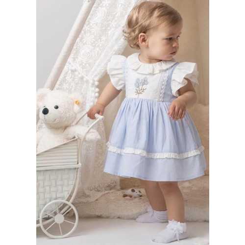 Hand-Embroidered Baby Girl Dress,Vintage Style White Blue Infat Dress,100% Cotton Lined Tulle Dress, Newborn Baby Gift,Limited Edition Dress