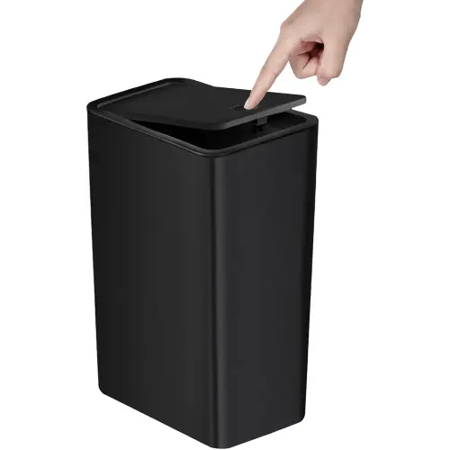 TIPGO Bathroom Trash Can with Lid, 10 Liter/ 2.6 Gallon Slim Garbage Can, Small Trash Bin Waste Basket with Pop-Up Lid for Kitchen, Bedroom, Living Room, Office (Black)